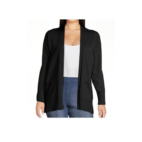 Time and Tru Women's Open Front Layering Black Cardigan Sweater Size Small - Picture 2 of 5